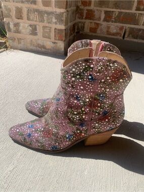 Betsey Johnson Diva Floral Western Ankle Boots